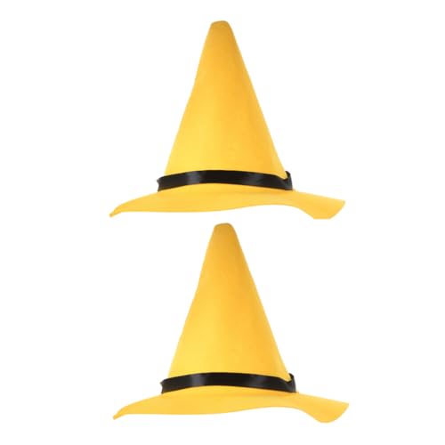 PartyKindom 2 Stück Gelbe Filz Hexenhüte mit Spitzem Verstellbar Strapazierfähig und Halloween Party Accessoire für Kostüm Dekoration und Themenveranstaltungen von PartyKindom