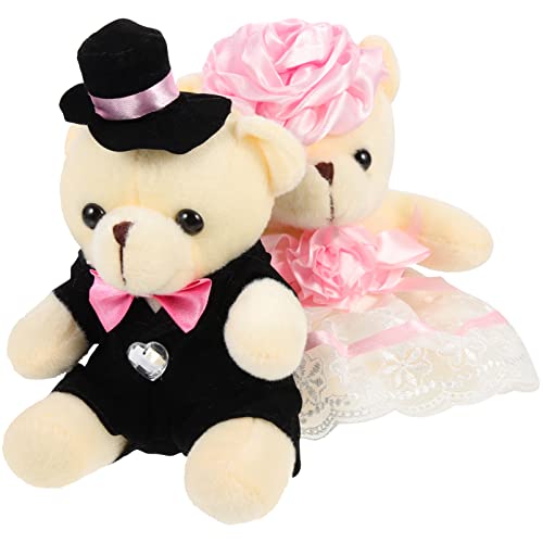 PartyKindom 2 Stück Hochzeitsbär Paar Dekoration Plüsch Bären Figuren mit Spitzenshirt für Hochzeiten Kindergeburtstage als Rosa von PartyKindom