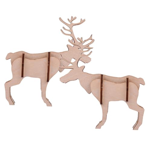 PartyKindom 2 Stück Holzpuzzle Elch Teiliges DIY Bausatz Holzmodell für Eltern Junge Mädchen Basteln Holzspielzeug Tischdekoration Langlebig und Pädagogisch von PartyKindom
