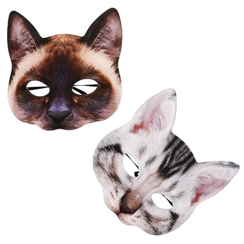 PartyKindom 2 Stück Katzen Masken Cosplay Maske mit Elastischem Band Realistische Tiermasken für Halloween Karneval Maskenball Party Damen Kostüm Zubehör von PartyKindom