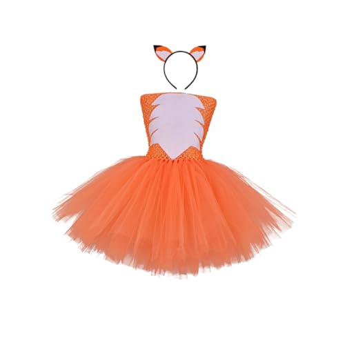 PartyKindom 2 Stück Mädchen Fuchskostüm Teiliges mit Haarband Leichte Rock Prinzessin Kleid für Jahre Bequemes Cosplay Party Outfit für Festzug Halloween und Fotografie von PartyKindom