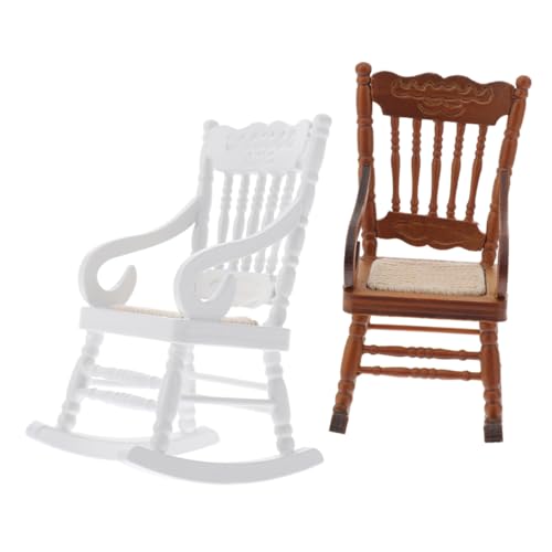 PartyKindom 2 Stück Maßstab Holz mit Kissen Vintage Design Puppenhaus Möbel Braun Weiß für Sammler Weihnachtsdeko von PartyKindom