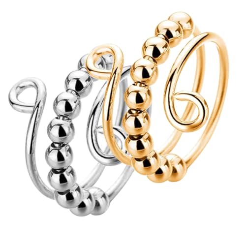 PartyKindom 2 Stück Metall Fidget Ringe Tragbare Stressringe mit Drehbaren Perlen Verschleißfest Glatt für Angst und Stresslinderung Geschenkidee für Damen und Herren PartyKindom 2 Stück Metall Fidget Ringe Tragbare Stressringe mit Drehbaren Perlen Verschleißfest Glatt für Angst und Stresslinderung Geschenkidee für Damen und Herren von PartyKindom