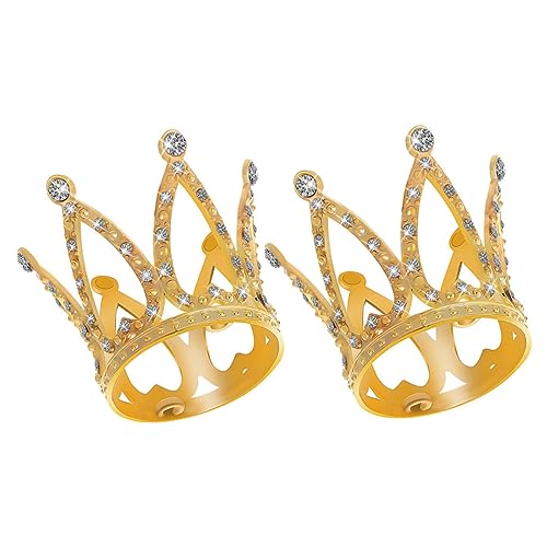 PartyKindom 2 Stück Mini Kronen mit Funkelnden Strasssteinen Dekorative Miniatur Kronen aus Legiertem Glänzende Tortendeko für Geburtstag Hochzeit Party Wiederverwendbar Edles Gold von PartyKindom