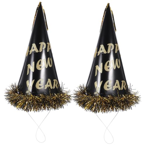 PartyKindom 2 Stück Neujahrs Party Papierhut Schwarz Gold Farbverlauf Tassel Dekoration für Erwachsene und Jugendliche Fotorequisiten Silvester von PartyKindom