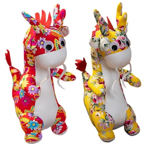 PartyKindom 2 Stück Plüsch Drache Chinesischer Stil Stofftier mit Leuchtenden Farben Dekorative Kuscheltier Drachenfigur für Neujahrsdekoration Leichter PP Baumwolle Glücksbringer zum Lunar von PartyKindom
