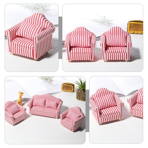PartyKindom 2 Stück Puppenhaus Möbel Rotes Weißes Gestreiftes Sofa Miniatur Wohnzimmer Accessoires für Dekoration von PartyKindom