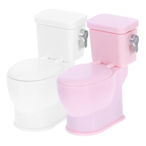 PartyKindom 2stücke Puppenhaus-Badezimmer-toilettenset Miniatur-puppenhaus-Toilette Badezimmerzubehör Für Puppenhaus Kleine Hausmöbel Miniatur-badezimmermöbel von PartyKindom