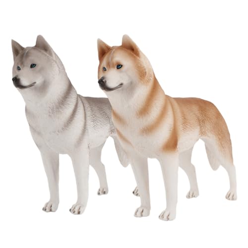 PartyKindom 2 Stück Realistische Husky Hund Modellfiguren Detailgetreue Desktop Dekoration Verarbeitung Langlebiges Material für Freunde von PartyKindom
