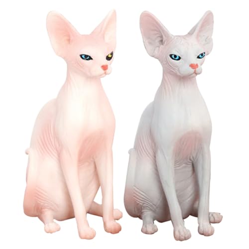 PartyKindom 2 Stück Realistische Sphynx Katzenfigur Teilig Kleine Lebensechte Katzenmodelle aus Robustem Detailreiche Dekoration für Wohnzimmer Büro und Bücherregal Dekoratives Haustier von PartyKindom