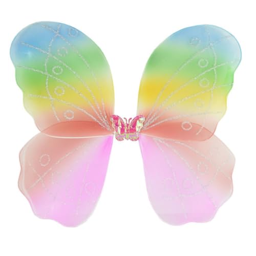 PartyKindom 2 Stück Schmetterlingsflügel Bunte Einlagige Stoffmaterial Halloween Kostüm Accessoire für Mädchen Bühnenauftritte Verstellbare Tragebänder von PartyKindom