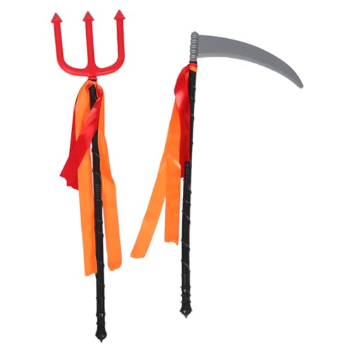 PartyKindom 2 Stück Teiliges Halloween Grim Reaper Kostüm Zubehör Rote Teufelstrident und Graue Sense aus Robustem Kunststoff Realistische Requisite für Cosplay Party und Gruselige PartyKindom 2 Stück Teiliges Halloween Grim Reaper Kostüm Zubehör Rote Teufelstrident und Graue Sense aus Robustem Kunststoff Realistische Requisite für Cosplay Party und Gruselige von PartyKindom