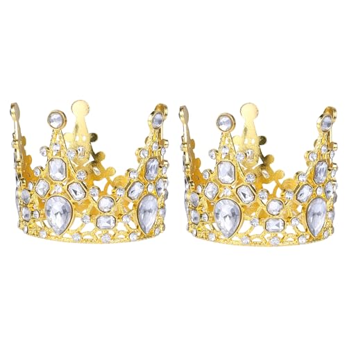 PartyKindom 2 Stück Teiliges Mini aus Metall Barocker Geburtstagskronen Cake Topper Kleine Tortendeko für Hochzeit Shower und Kinderparty Goldene Kuchenverzierung von PartyKindom