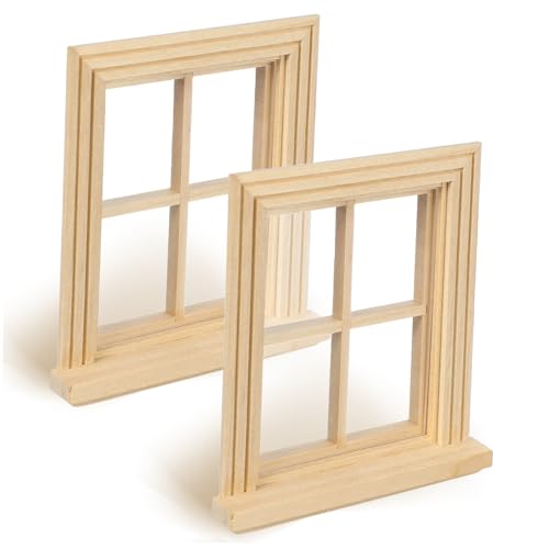 PartyKindom 2 Stück Teiliges Miniatur Holzfenster Robuste Vierteilige Fensterrahmen Realistische Puppenhaus Dekoration Detailreich Gestaltete Puppenhaus Möbel Langlebig und Formstabil für von PartyKindom