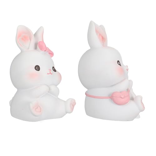 PartyKindom 2 Stück Teiliges Set Osterhasen Dekoration Cake Topper für Tischdekoration Niedliche Kaninchen Figuren für Feiertagsfeiern und Kindergeburtstage Dekoratives Ornament Rosa und Weiß von PartyKindom