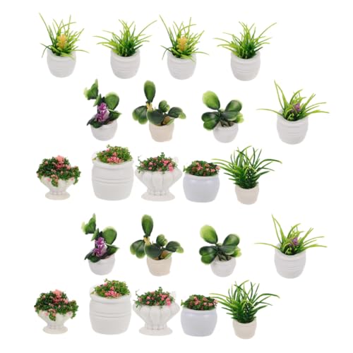 PartyKindom 22 Stück Miniaturpflanzenschmuck Dekorationszubehör für Puppenhäuser Mini Bonsai Micro Landschaft kleine Topfpflanzen Dollhouse -Pflanzen Simulationsblumenfigurendekoration Plastik von PartyKindom
