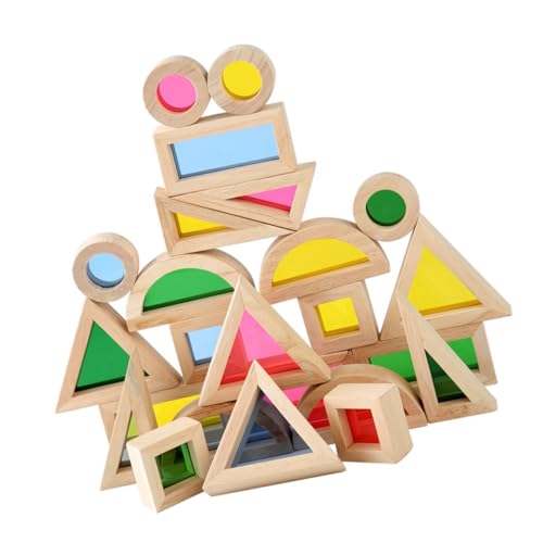 PartyKindom 24 Stück Teiliges Holzbausteine Holzklötze Stapelbare Bunte Bausteine Lernförderndes für Fördert Formen Farberkennung Langlebig und Schadstofffrei von PartyKindom