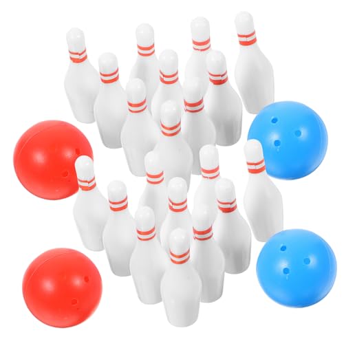 PartyKindom 2Sätze Mini Bowling Modell für Puppenhaus Dekoration mit Roten und Blauen Mini Bowlingkugeln Sowie Pins Realistische Detailgestaltung für Kinderzimmer von PartyKindom