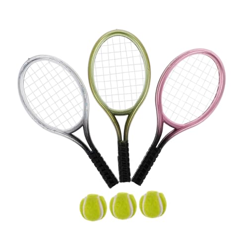 PartyKindom 3 Sätze Miniatur Tennisschläger mit Bällen Dekorative Mini Tennis Racket Modelle als Fotorequisiten und Puppenhaus Zubehör Langlebige Realistische Sportornamente für von PartyKindom