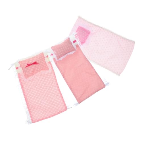 PartyKindom 3 Sätze Puppendecke Set für Puppenhaus Bettwäsche Set mit Miniaturkissen für Puppenbett Schlafzimmer Dekoration Langlebig und Leicht zu Reinigen von PartyKindom
