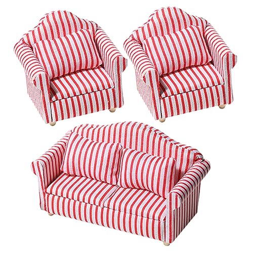 PartyKindom 3 Stück Miniatur Sofa Set mit Armlehnen Rote und Weiße Streifen Puppenhaus Möbel für Kreative Spielideen und Dekorationen PartyKindom 3 Stück Miniatur Sofa Set mit Armlehnen Rote und Weiße Streifen Puppenhaus Möbel für Kreative Spielideen und Dekorationen von PartyKindom