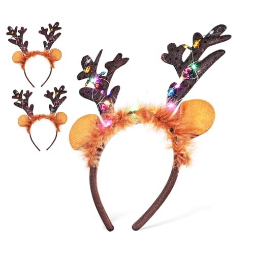 PartyKindom 3 Stück Rentier Geweih Haarreifen Festlicher Kopfschmuck für Weihnachten Cosplay und Partys Bequem und Leicht für Fotos und Auftritte von PartyKindom