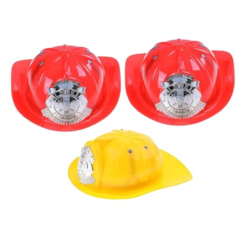 PartyKindom 3 Stück Teiliges Feuerwehrhelm für Realistisches Design Leichte Kunststoffhelme in Gelb und Rot Komfortabel Langlebig Sicher für Kleinkinder Verkleidungszubehör zum Rollenspiel von PartyKindom