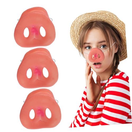 PartyKindom 3 Stück Teiliges Pig Nose Mask aus Elastischem Vinyl Lustiges Tierkostüm Zubehör Kompakte Vielseitig für Karneval Cosplay und Partyspaß von PartyKindom