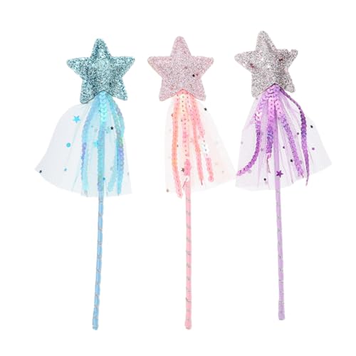 PartyKindom 3 Stück Teiliges Stern Zauberstäbe mit Quasten Leichte Feenstäbe für Party Halloween Geburtstagsfeier Geeignet als Katzen und Mädchen Accessoire von PartyKindom