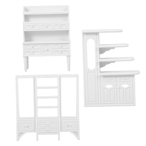 PartyKindom 3 Stücke Sandtischmodellmöbel zusammenbauen Miniaturen Schublade Puppenhaus-Miniaturschrank puppenhaus nachttisch Puppenhausmöbel Miniaturmöbel Puppensachen Bücherregale Abs Weiß von PartyKindom
