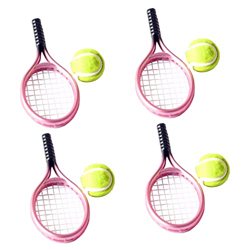 PartyKindom 4 Sätze Mini Tennis Schläger Deko Teiliges für Fotorequisiten und Miniaturlandschaften für Kinderzimmer und Puppenhäuser Detailreiche Tennis Spielzeuge von PartyKindom
