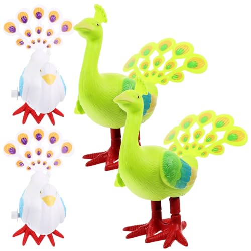 PartyKindom 4 Stück Aufziehbare Pfau Spielzeuge aus ABS Buntes Cartoon Design Verschleißfestes Aufziehmechanismus Fördert Hand Auge Koordination Geeignet für Mädchen Jungen Lustiges von PartyKindom