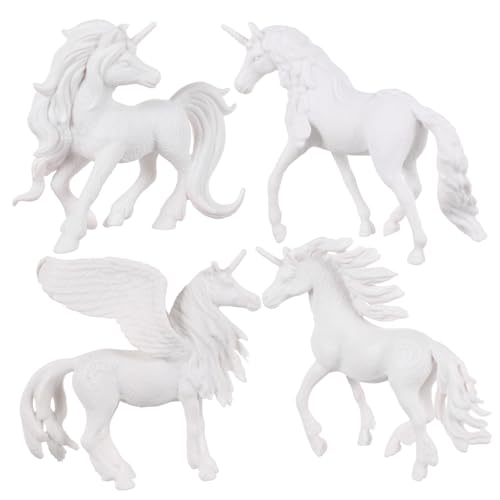 PartyKindom 4 Stück DIY Malset Einhorn Weiß zum Bemalen Kreative Bastelfiguren für Jungen und Mädchen Malbare Einhorn Modelle als Partygeschenk und Geschenkidee von Fantasie und Feinmotorik von PartyKindom