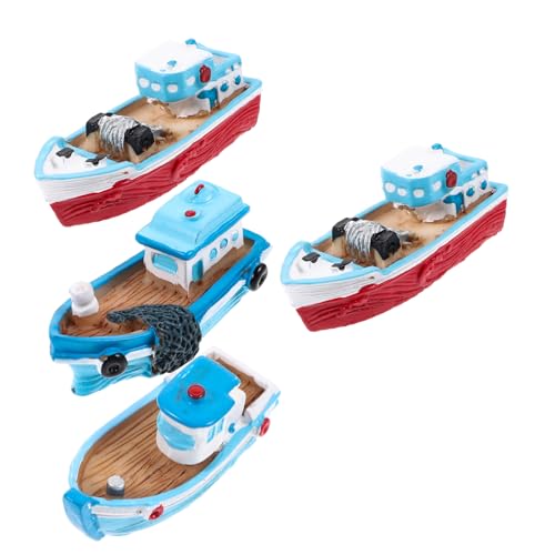 PartyKindom 4 Stück Harzfischerboot Ornamente Mini Dekoration nautisch winzig realistisch Boote Party Bootsdekor Fischereischiff-Schmuck kleines Fischerboot Segelboot aus Harz Boot Figur von PartyKindom