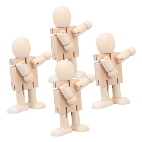 PartyKindom 4 Stück Teiliges DIY Kleine Holzfigur Unbemalt zum Bemalen Holzmodell Bastelspielzeug für Kreative Handarbeit und Deko von PartyKindom