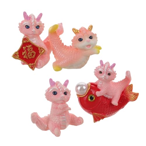 PartyKindom 4 Stück Teiliges Mini Drachen Ornament Niedliche Cartoon Drachenfiguren aus Hochwertigem Material Dekorativ für Schreibtisch Miniaturgärten Auto und Detailreich Gestaltet von PartyKindom