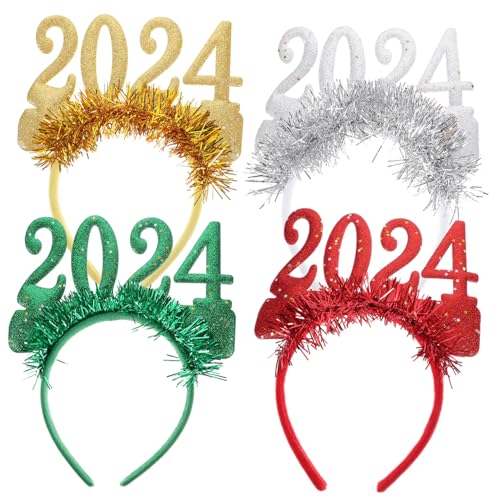 PartyKindom 4 Stück Teiliges Year Party Haarschmuck Glitzer Stirnbänder in Rot Grün Gold Silber für Damen Mädchen Weihnachts und Silvesterparty Festliche Kopfbedeckung von PartyKindom