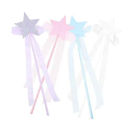 PartyKindom 4 Stück Teiliges Zauberstäbe für Mädchen Fünfzackiger Stern Leuchtender Feenstab Leichte Langlebige Accessoires für Party Bühnenauftritte Halloween und Geburtstagsfeiern von PartyKindom