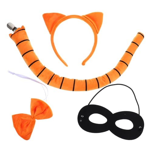 PartyKindom 4 Teiliges Set Katzenohr Stirnband Augenmaske Tier Cosplay Set Katzenkostüm Zubehör Für Frauen Party Augenmaske Katzenmaske Halloween Cosplay Maske Katzenaugenmaske von PartyKindom