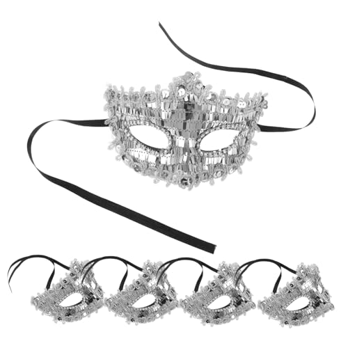 PartyKindom 5 Stück Halbgesichts Masken für Erwachsene Schimmernde Masquerade Masken in Silber Passend Leicht und Komfortabel für Halloween Karneval Hochzeit Ball und Kostümparty von PartyKindom