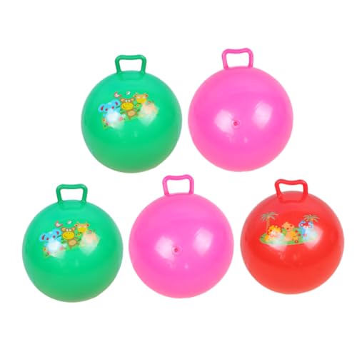 PartyKindom 5 Stück Teiliges Bouncy Balls mit Griff Langlebige Explosionsgeschützte Hüpfbälle für Jungen und Mädchen Aufblasbar Farbenfrohes Cartoon Design für Spielplatz Garten und von PartyKindom
