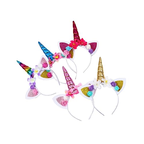 PartyKindom 5 Stück Teiliges Haarband Einhorn Blumen Design Leichtes Dekoratives Party Haarschmuck Mädchen Stirnband für Aufführungen Cosplay Bunt Gelb Blau Rosa Rot von PartyKindom