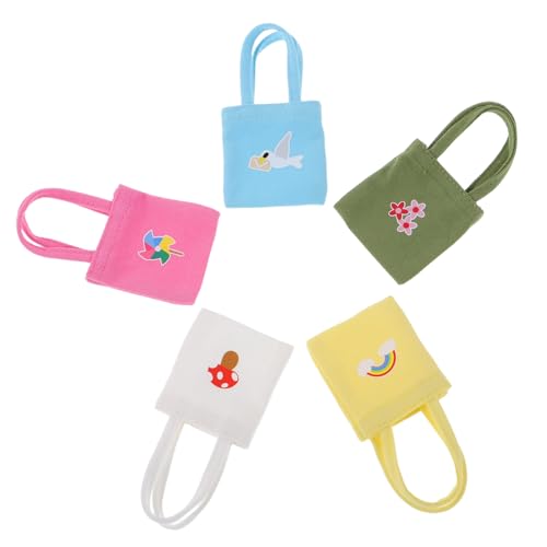 PartyKindom 5 Stück Teiliges Mini Canvas Taschen Bunt Strapazierfähige Puppen-handtaschen Farbenfrohe Schultertaschen für Puppenhaus-zubehör Kindgerechte Accessoires für Doll Kostüme von PartyKindom