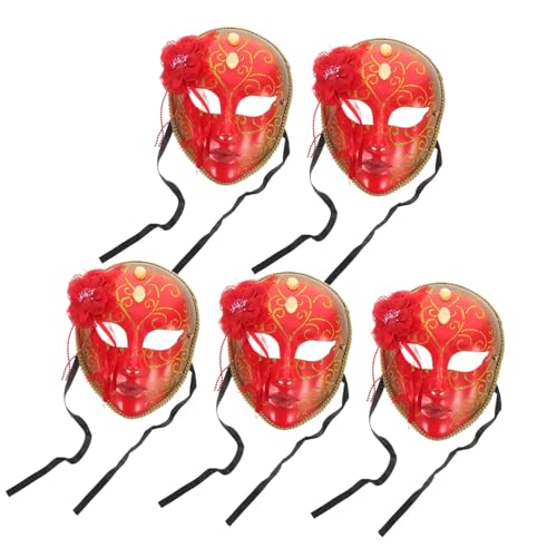 PartyKindom 5 Stück Teiliges Rotes Masquerade Ballmaske Plastische Vollgesichtsmaske mit Realistischen Details Standardgröße für Erwachsene Stilvolles Party und Karnevalsaccessoire für von PartyKindom