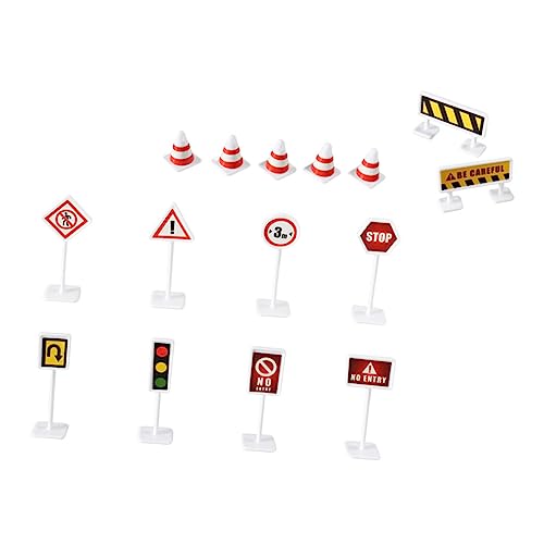 PartyKindom 6 Sätze Teiliges Miniatur Verkehrszeichen Straßenverkehrsbarrieren Modellspielzeug für Verkehrserziehung und Simulation von Stadtverkehrsszenen Pädagogisch Beweglich von PartyKindom