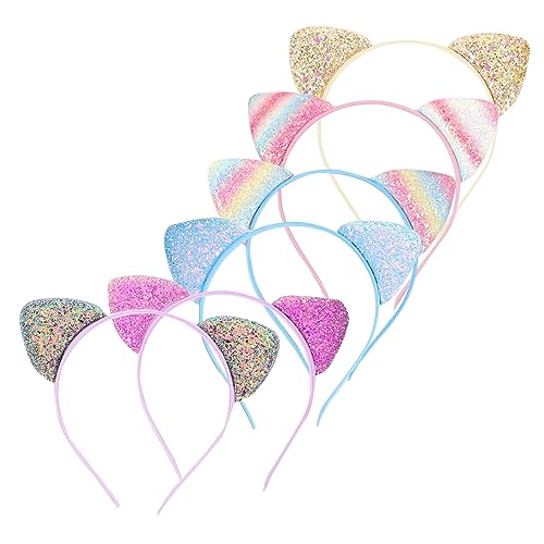 PartyKindom 6 Stck Teiliges Glitzernder Katzenohren Haarreifen Candy Farben Süßes Mädchen Stirnband mit Pailletten Modisches Kopfbedeckung Accessoire für Kostüm Themen und Cosplay Partys von PartyKindom