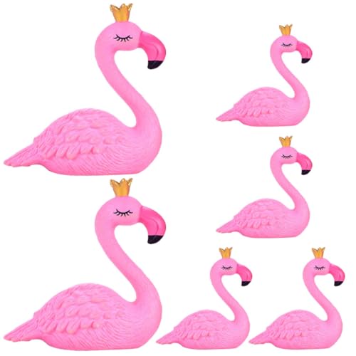 PartyKindom 6 Stück Mini Flamingo Figuren Deko mit Krone Kleine Flamingo Statuen für Puppenhaus Garten und Aquarium Farbenfrohe Mini tierornamente als und Partydeko von PartyKindom