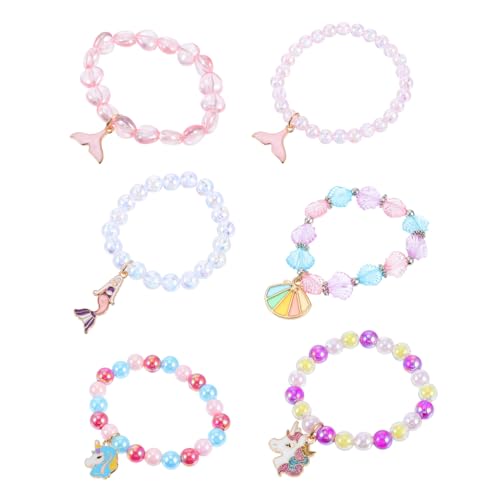 PartyKindom 6 Stück Teiliges Bunte Einhorn Armbänder aus Acryl mit Tropfenanhänger für Mädchen Kindergeburtstag Partygeschenk Schmuck für Kleine Mädchen Partydeko und Spielspaß von PartyKindom