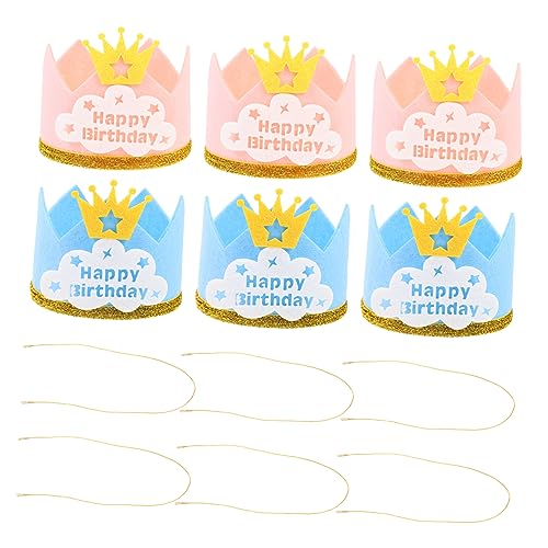PartyKindom 6 Stück Teiliges Dicke Geburtstagsmützen aus Filz Bequeme Partyhüte für Kindergeburtstag DIY Dekoration mit Blauen und Rosa Wolken Festliche Kopfbedeckung für Mädchen und Jungen von PartyKindom