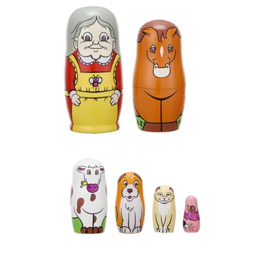 PartyKindom 6 Stück Teiliges Handbemalte Holz matroschka Puppe mit Großmutter Motiv Kreative Stapelpuppe aus Robustem Holz Bunte Russische Nesting Doll als Geschenk und Dekoration von PartyKindom